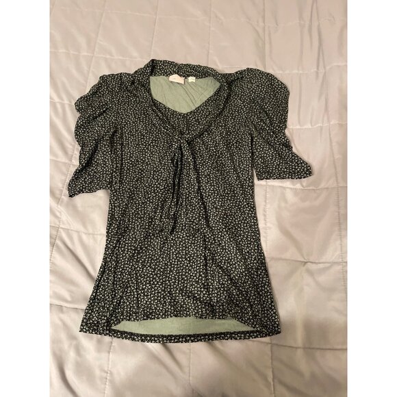Anthropologie Postmark Black & White Floral Print Puff Sleeve Top XS - Picture 1 of 3